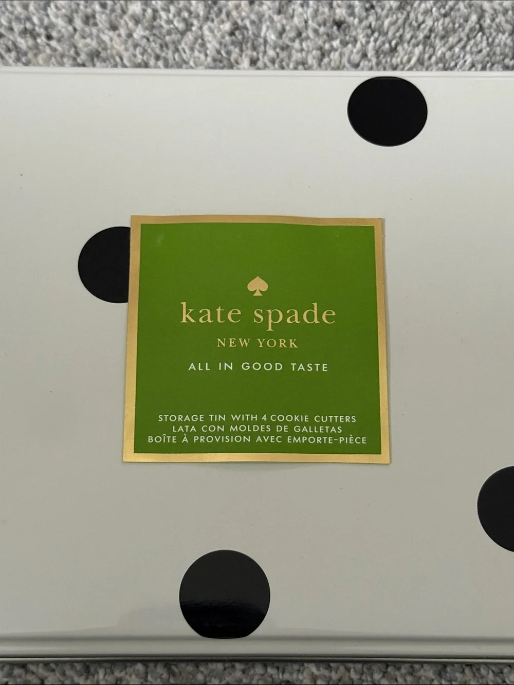 Kate Spade Cookie Cutters with Polka Dot Storage Tin NWT